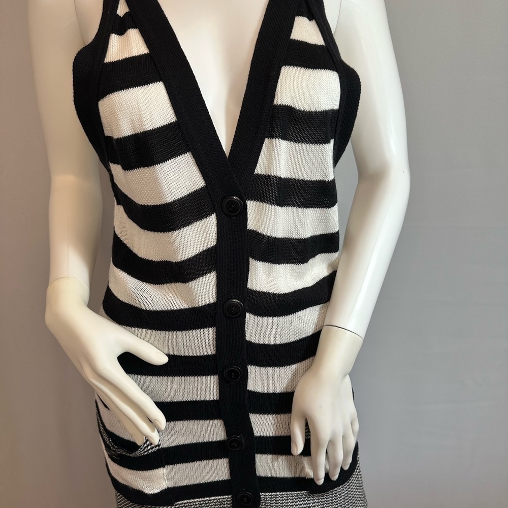 Say What Womens Blouse Knit Striped Stretchy Sleeveless Pockets Tank Top Size L